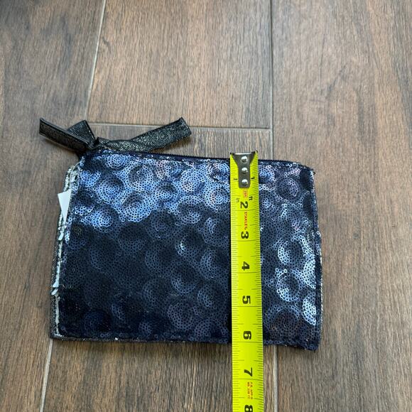 2 Piece Zippered Sequin Bags NEW LOFT Blue Silver Makeup Bag set - Picture 8 of 10